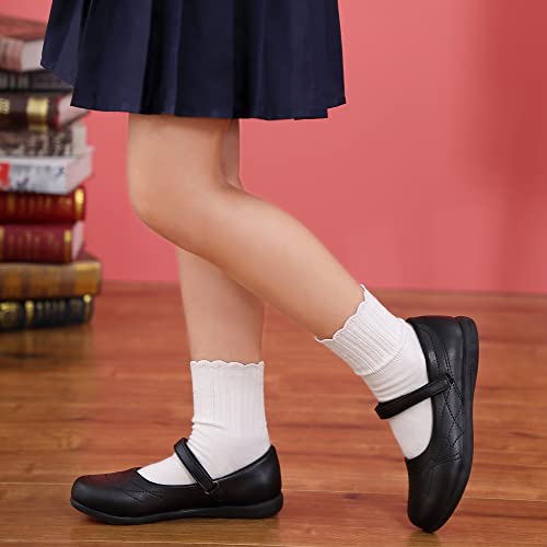 Tobfis Girl's School Uniform Dress Shoes Mary Jane Flats (Toddler/Little Kid), Black Pu, 12 M Us #TOP5