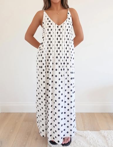 Image of Anoumcy Summer Pleated Maxi Dresses for Women 2026 Spaghetti Strap V Neck Vacation Beach Long Flowy Boho Sundress