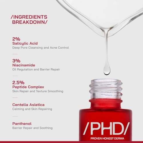 Image of /PHD / 2% Salicylic Acid Anti-Acne Serum | Salicylic Acid Face Serum for Acne-Prone & Oily Skin | Pore Minimizing serum with Niacinamide & Peptides |Reduces Blackheads & Excess Oil | Men & Women I30 ml