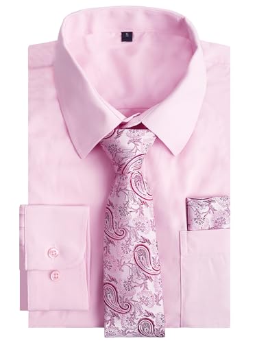 Image of Alizeal Mens 3 Pcs Long Sleeve Shirts Set | Pocket Square Necktie Perfect for Weddings Business Daily Wear