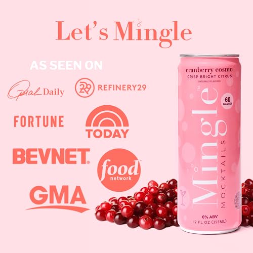 Mingle Mocktails Premium Non-Alcoholic Cocktails | Cranberry Cosmo - 12 pack cans | Classic Cosmopolitan Taste, Tangy & Sweet Mocktail, Perfect for Celebrations & Relaxation