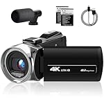Camcorder Video Camera 4K Ultra 48MP Vlogging Camera for YouTube 18X Digital Zoom 3.0" 270 Degree Rotation Screen Camera Recorder with Microphone, 2 Batteries