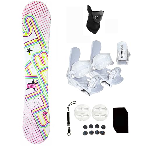 Symbolic Stella Blemish 144cm Snowboard and White Bindings Package Leash, Stomp, Mask Women Girls Kids (144-Blemish+S Binding(Lady 6-9.5) n121)