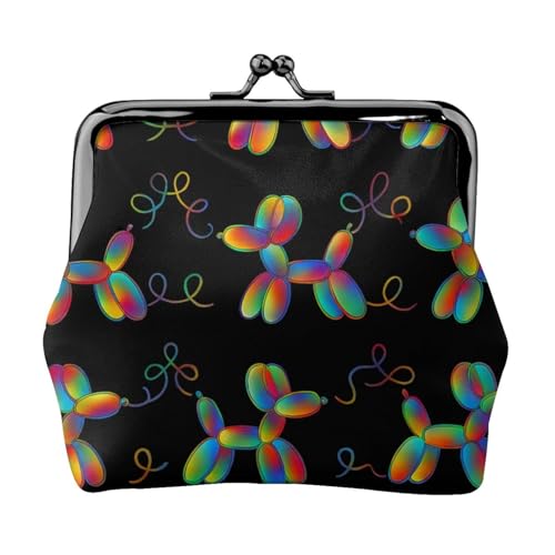 Pu Leather Buckle Coin Purse Rainbow Dog Balloon Pattern Girls Kiss-Lock Change Purse Wallets