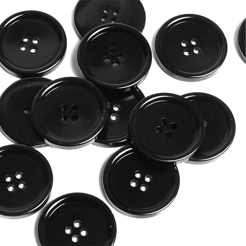 YHQZ 20 Pcs Black Resin Round Buttons 4 Hole 20mm Sewing Crafting Replacement Knitting