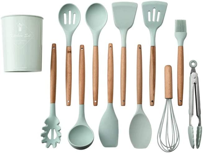 Küchenutensilien Set, Küchenhelfer Set, Küchenutensilien-Set Aufbewahrungsbox Werkzeuge Schaber Küchenutensilien Silikon-Küchenutensilien Siebenfarbiges Silikon-Küchenutensilien-Set