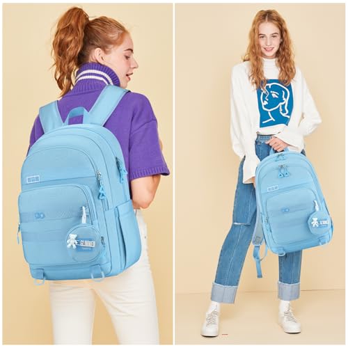 Image of YAMTION Cute School Backpack for Teen Girls,Laptop Backpack Fits 15.6Inch Notebook,Casual Bookbag for Teens High School College Work Travel,Blue
