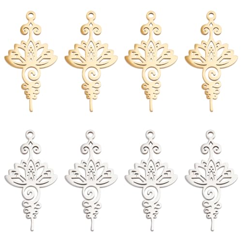 UNICRAFTALE about 12 Pcs 2 Colors Lotus Charms Hollow Lotus Flower Charms Stainless Steel Charms Yoga Charms Lotus Pendants Metal Charms Mini Charms Pendant for DIY Necklace Bracelet Jewelry Making