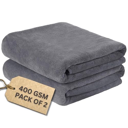 Image of Pack of 2 Microfiber Cloth for Car Drying - 60x40cm Car Cleaning Cloth 400 GSM Superior Softness, Super Water Absorbent Towel for Car, Bike and Household Cleaning - Grey