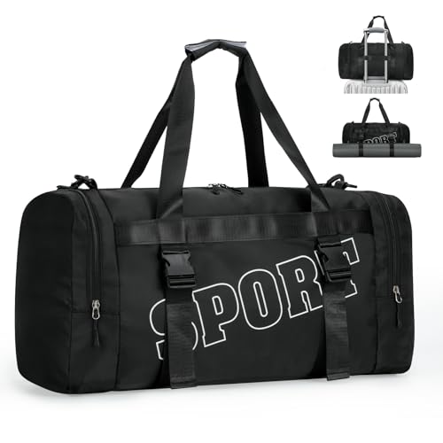 22″ Multipurpose Gym Travel Bag with Shoe & Wet Compartments for Men & Women, Carry On Bags for Airplanes, 35L Duffle Bag for Fitness Yoga Sports & 3-5 Days Weekender Overnight (Black)