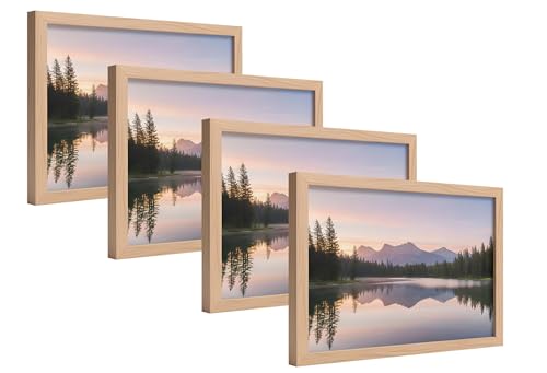 Image of 4x6 Inch 4 PCS Natural Wood Finish Photo Frame - Lightweight Gallery Style, 0.5mm Unbreakable Acrylic Front, Wall & Tabletop Display | Perfect for Home & Office Decor