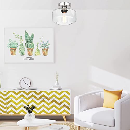 Industrial Semi Flush Mount Ceiling Light Brushed Nickel, 900 Lumen Led Bulb Included, Clear Glass Shade Ceiling Light Fixture, Farmhouse Light Fixture For Hallway Corridor Kitchen Bathroom Bedroom #TOP4