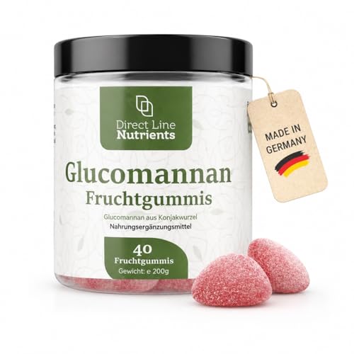 Glucomannan Fruchtgummis I Glucomannan aus Konjakwurzel I 40 Fruchtgummis I 500 mg Tagesdosis I Mit Erdbeergeschmack I Direct Line Nutrients