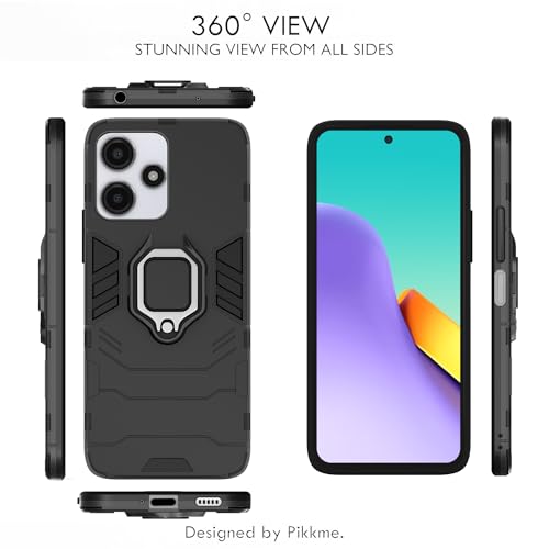 Image of Pikkme Redmi 12 5G Back Cover | D5 Tough Armor Bumper | 360 Protection Case | Ring Holder Stand Case for Redmi 12 5G (Black)