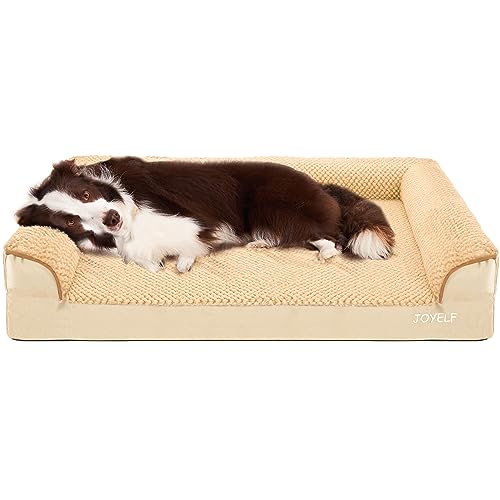 JOYELF Orthopedic Pet Bed - U-Shaped Foam Sofa, Waterproof with Removable Washable Cover & Non-Skid Bottom - Durable for Large Dogs - Khaki