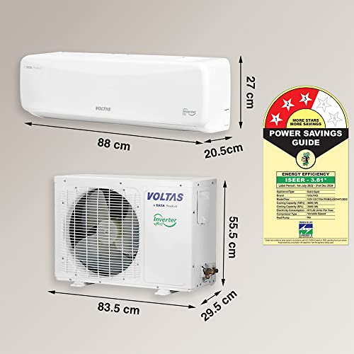 Image of Voltas 1.5 Ton 3 Star, Inverter Split AC(Copper, 4-in-1 Adjustable Mode, Anti-dust Filter, 183V Vectra Prime, White)