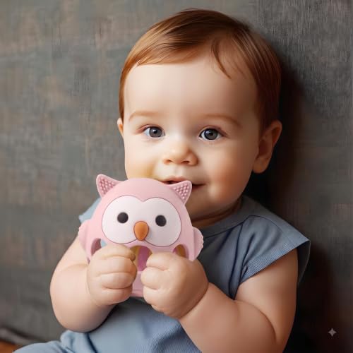 Image of PandaEar Rattle Teether for Babies 0-12 Months, Montessori Silicone Baby Teething Toy, BPA-Free Food Grade Freezer Safe Sensory Toy for Gum Relief & Motor Skills, Pink