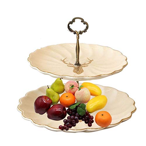 GAXQFEI Fruit Bowl Fruit Basket Céramique Double Fruit Plate Restaurant Party Cuisson Gâteau Party Plate Dried Fruit Avec Poignée/Blanche/31 * 30Cm