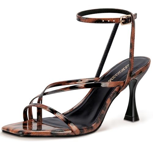 Image of Women's Strappy High Heels Sandals Square Open Toe Ankle Strap Slingback Thong Stilettos Shoes for Wedding