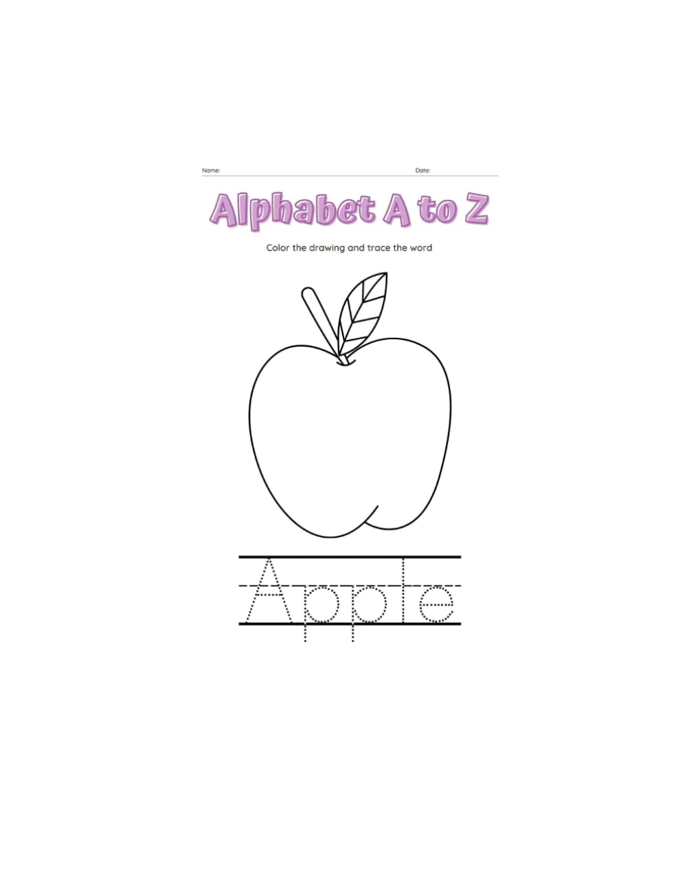 Alphabet A to Z Coloring & Tracing Workbook: A Fun ABC Coloring Book for Toddlers and Preschoolers – Learn and Trace Each Letter with Pictures