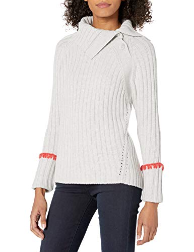 Rebecca Taylor Women's Long Sleeve Cozy Ribbed Tunic Pullover, Heather Grey, M