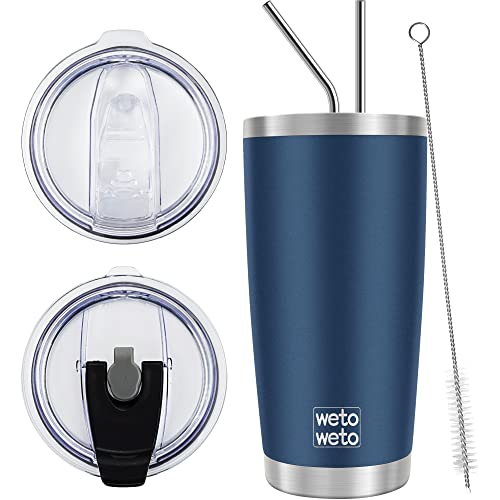 WETOWETO 20oz Insulated Tumbler with Dual Lids & Straws