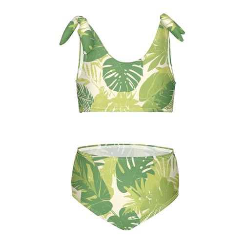 Tropical Greens Leaves Girls' Two Piecing Kids Bikini Set Quick-Dry Swimsuit Swimwear Adjustable Strap