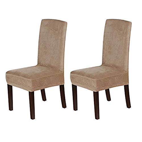 H.VERSAILTEX Velvet Dining Chair Covers Stretch Chair Covers for Dining Room Set of 2 Parson Chair Slipcovers Chair Protectors Covers Dining, Soft Thick Solid Velvet Fabric Washable, Camel