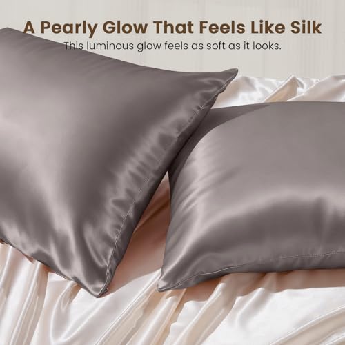 Image of THXSILK 25 Momme Mulberry Silk Body Pillow Case, 100% Mulberry Silk Pillowcase for Hair and Skin, Natural Mulberry Silk Pillow Cover with Hidden Zipper, 1pc(Dark Gray, Body Size 20 inchx54 inch)