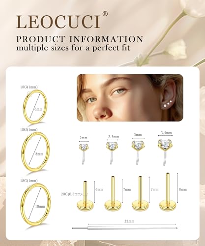 Nose Rings Studs for Women Lip Rings Piercing Jewelry Labret Threadless Nose Stud Surgical Steel Helix Tragus Flat Back Earrings2