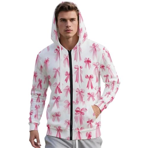 Pink Breast Cancer Awareness Men's Hoodies with Zipper Lightweight Long Sleeve Casual Sweatshirts2