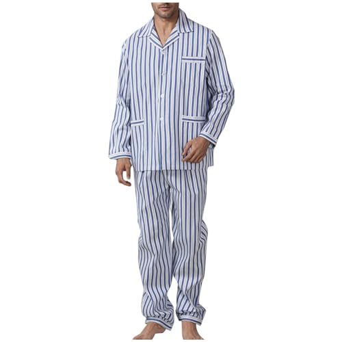 Cotton Pajamas Set for Mens Long Sleeve Button Down Warm Soft Plaid Pjs Sleepwear Lounge Tops and Pants with Pocket