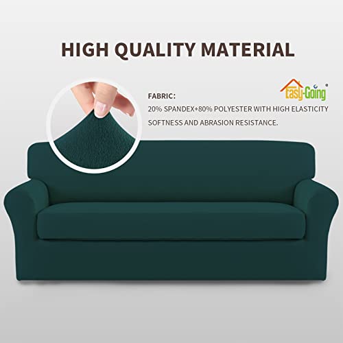 Image of Easy-Going 2 Pieces Stretch Couch Sofa Slipcover Washable | Spandex Soft Fitted Sofa Couch Cover for Sofa Furniture Protector with Bottom Kids,Pet Dog DeepTeal