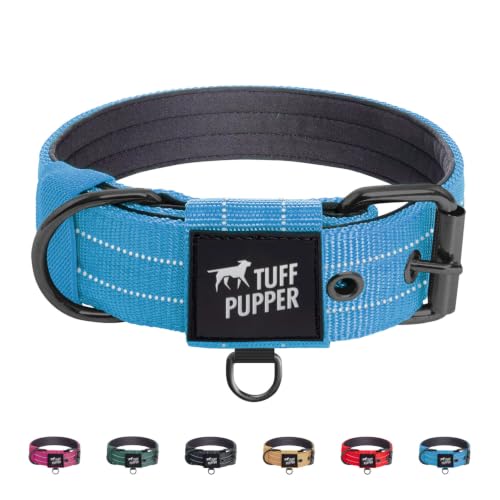 Image of Tuff Pupper Heavy Duty Tactical Dog Collar | 1.5 inch Wide Ballistic Nylon | Reflective Stitching | Integrated ID Tag Holder | Stainless Steel Buckle | Padded Lining | Medium & Large Dogs (Teal, Medium)