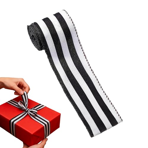 Byeaon ブラックアンドホワイト ワイヤー入りリボン | ホリデー家庭装飾 | クリスマスツリーデコレーションリボン | クリスマスリース、マントルピース、ウェディングパーティーフェイバーズ、スクラップブッキング、ボウメイキング、階段、ドア、写真バック