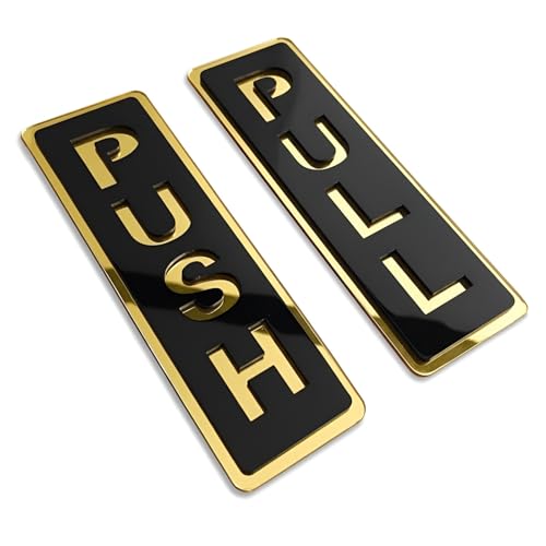 Image of Bmado Push Pull Door Sign | 5.9 Inch Acrylic Gold Black Sticker Set | Self-Adhesive Signage for Glass & Wooden Doors | Office, Shop, Cafe, Hotel & Business Entry