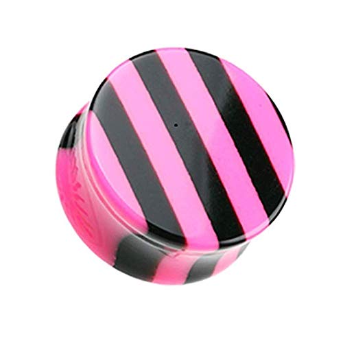 Covet Jewelry Brilliant Stripes Double Flared Ear Gauge Plug (00 GA (10mm), Pink)