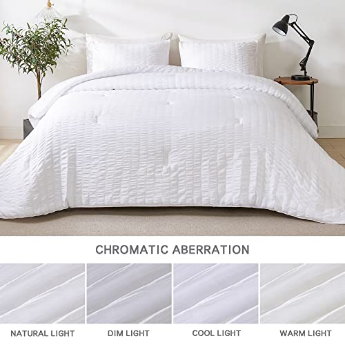 Andency White King Size Comforter Set, 3 Pieces Bedding Comforter Sets (1 Seersucker Textured Comforter & 2 Pillowcases), Lightweight Microfiber Down Alternative Bed Set (104X90 Inches) #TOP5