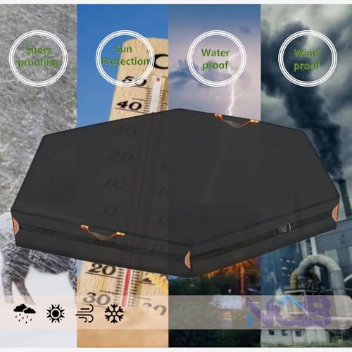 Image of Outdoor Hexagonal Sandbox Cover with Two Night-Vision Reflective Handles and 5-Meter Webbing Loops, Featuring an Elastic Drawstring at The Bottom. Suitable for sandboxes up to 60 inchL x 52 inchW x 9 inch H.