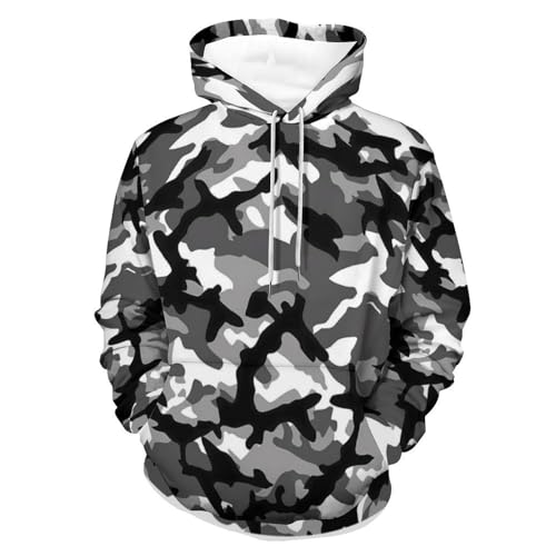 Men's Camo Print Graphic Hoodie Casual Sports Pullover Autumn Winter Streetwear