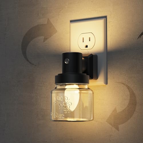 Image of L LOHAS LED Night Lights Plug Into Wall, Mason Jar Nightlight, Dusk to Dawn Sensor, Soft White 3000K, 350Rotating Mason Jar Nightlight with Farmhouse for Home Vintage Decor