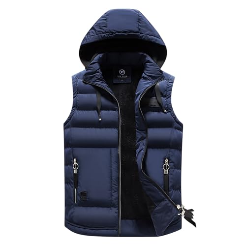 Puffer Vest with Hoodie Men Big and Tall Warm Vest Zip Up Sleeveless Jacket Lightweight Winter Vest with Pockets
