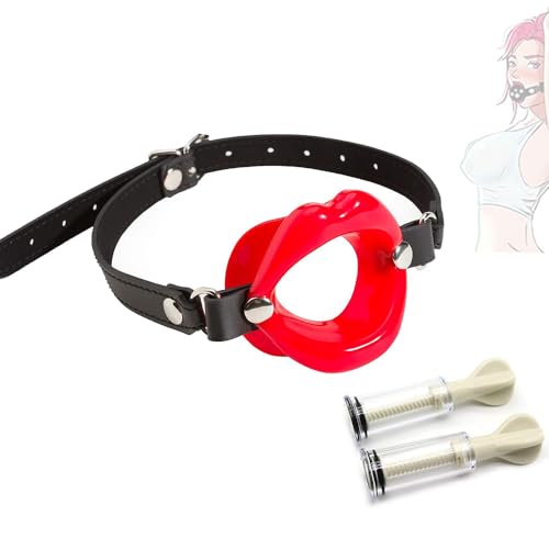 Mordeur de bouche en silicone, équipement d'exercice de la bouche et seau à ventouse puissant pour couples (rouge)