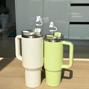 Cute ghost straw covers cap compatible with stanley cup 30 40 oz 4pcs silicone reusable drinking straw topper including 2 styles funny tumbler accessories perfect halloween decorations  urban country home decor