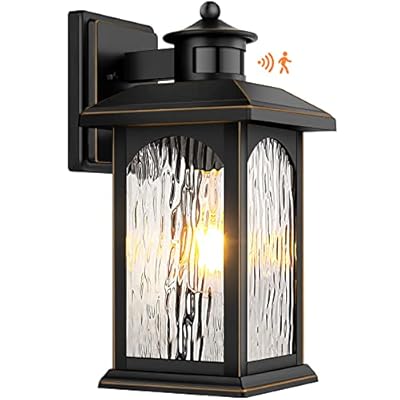 Motion Sensor Outdoor Lights - Retro Dusk to Dawn Outdoor Lighting, Advanced LED Motion Sensor Porch Light Fixtures, Black Waterproof Exterior Lantern Wall Mount for Front Garage, Entryway Anti-Rust