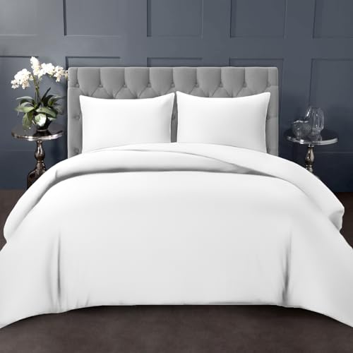 Pizuna Bettbezug 155x200 cm Baumwolle Weiß, 1000 Fadenzahl aus 100% langstapeliger Baumwolle in Satinbindung Dickes Bettbezug Set mit verdecktem Knopfverschluss und 1 Kopfkissenbezug 80x80 cm