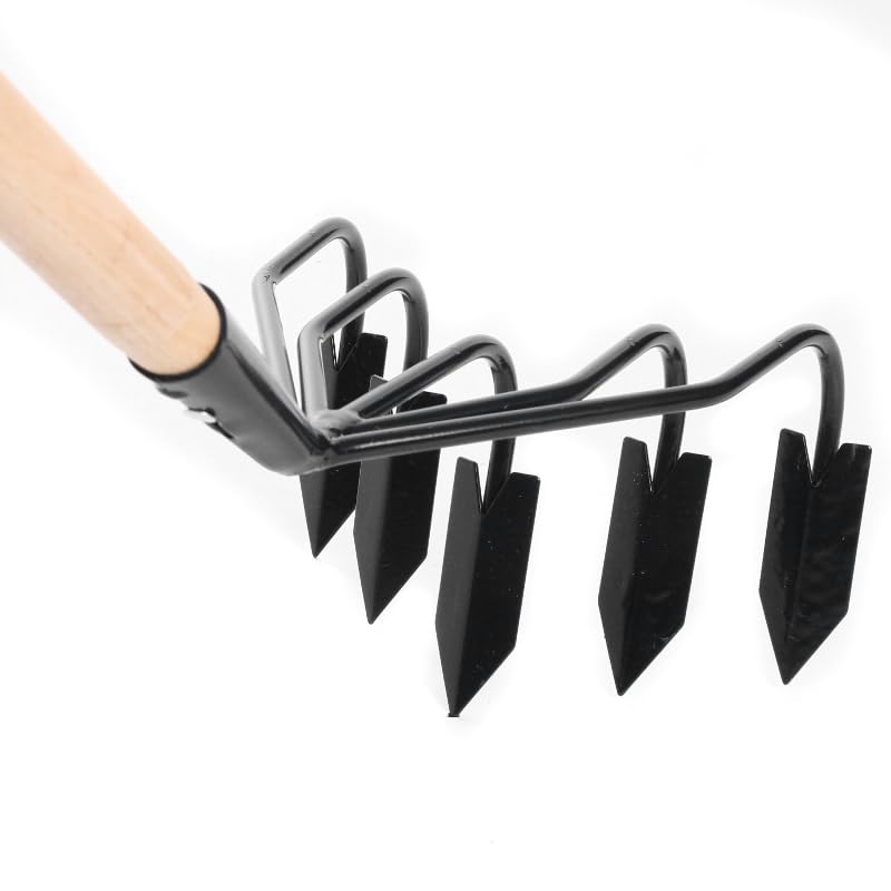 BirnePower Handgrubber Gartenhacke Kultivator Schwarz Grubber Hacke 5 Zinken Kralle Bodenlüfter 155cm