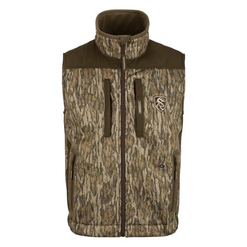 Drake Waterfowl Men's Non-Typical Standstill Heavyweight Durable Warm Fleece-Lined Outdoor Hunting Vest with Agion Active XL, Mossy Oak Bottomland, 3X-Large