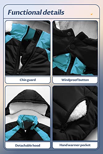 Pursky Boys Water Repellent Winter Coats Thicken Fleece Puffer Jacket Hooded Quilted Windbreaker Black&Blue 8 #TOP5