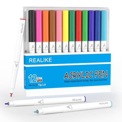 REALIKE Acrylic Paint Markers Pens for Fabric Rock Wood Canvas Paper Stone Ceramic Glass and Art Supplies 1.0mm medium tips Gold Silver White Paint Marker Pen